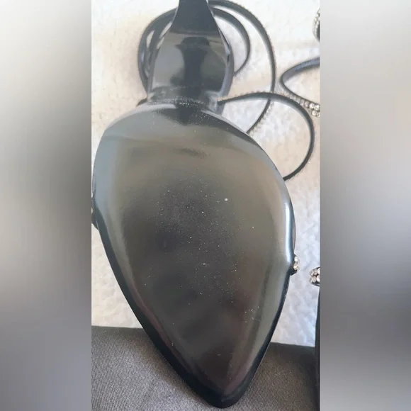 Saint Laurent Georgia Sandals In Crepe Satin With Rhinestones - Picture 9 of 16